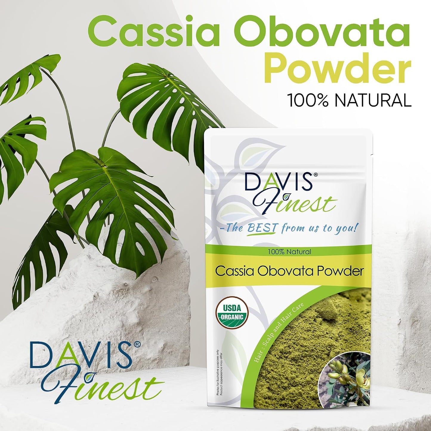 Davis Finest Organic Cassia Obovata Powder 250g, Neutral Henna, Blonde Hair Dye, Deep Conditioner, Strengthening, Hair Mask