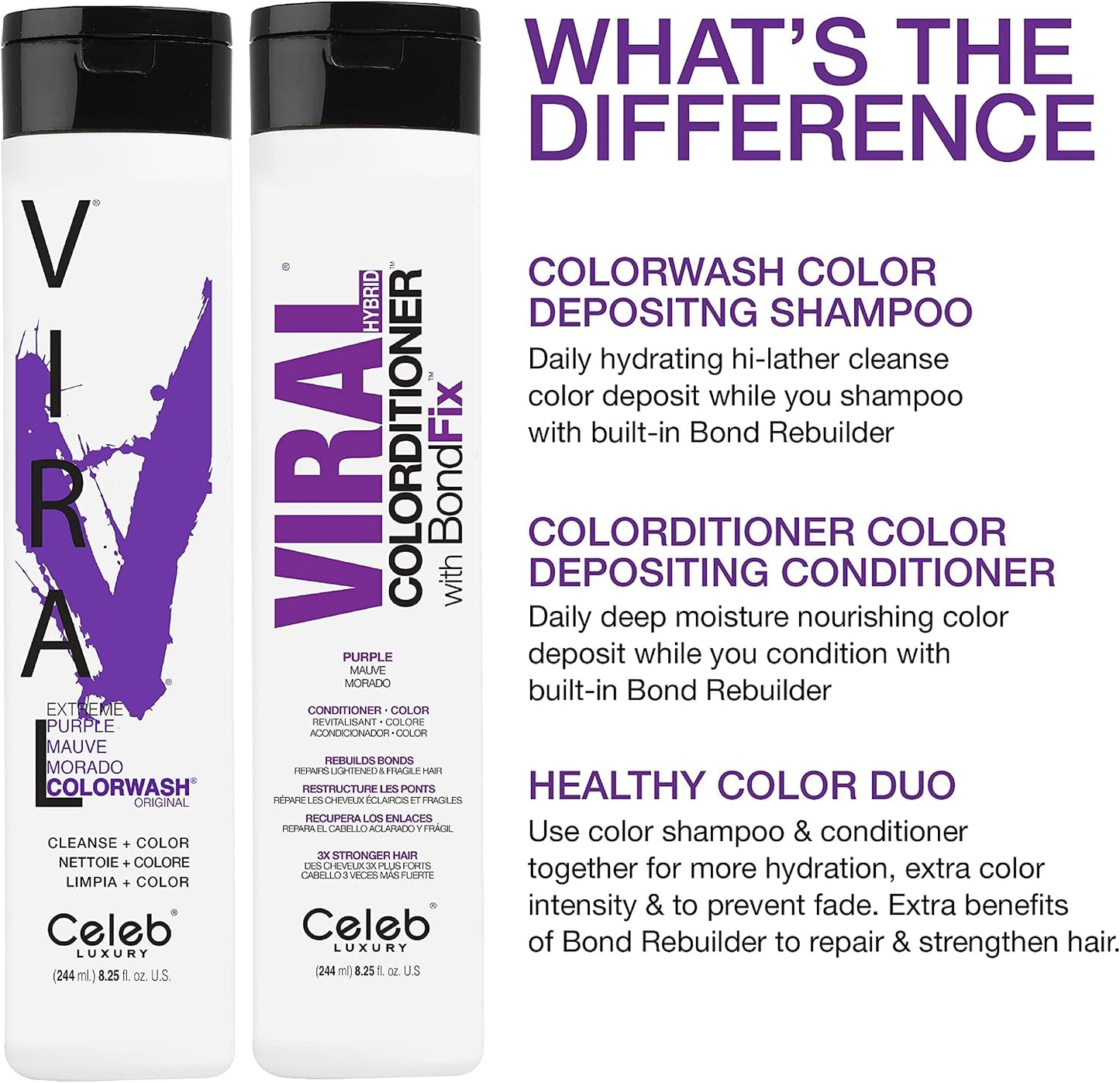 Celeb Luxury Viral Colorditioner: Purple Color Depositing Conditioner, BondFix Bond Rebuilder, 10 Vivid and Pastel Colors, Stops Fade, Conditioner + Vivid Color, Cruelty-Free, 100% Vegan
