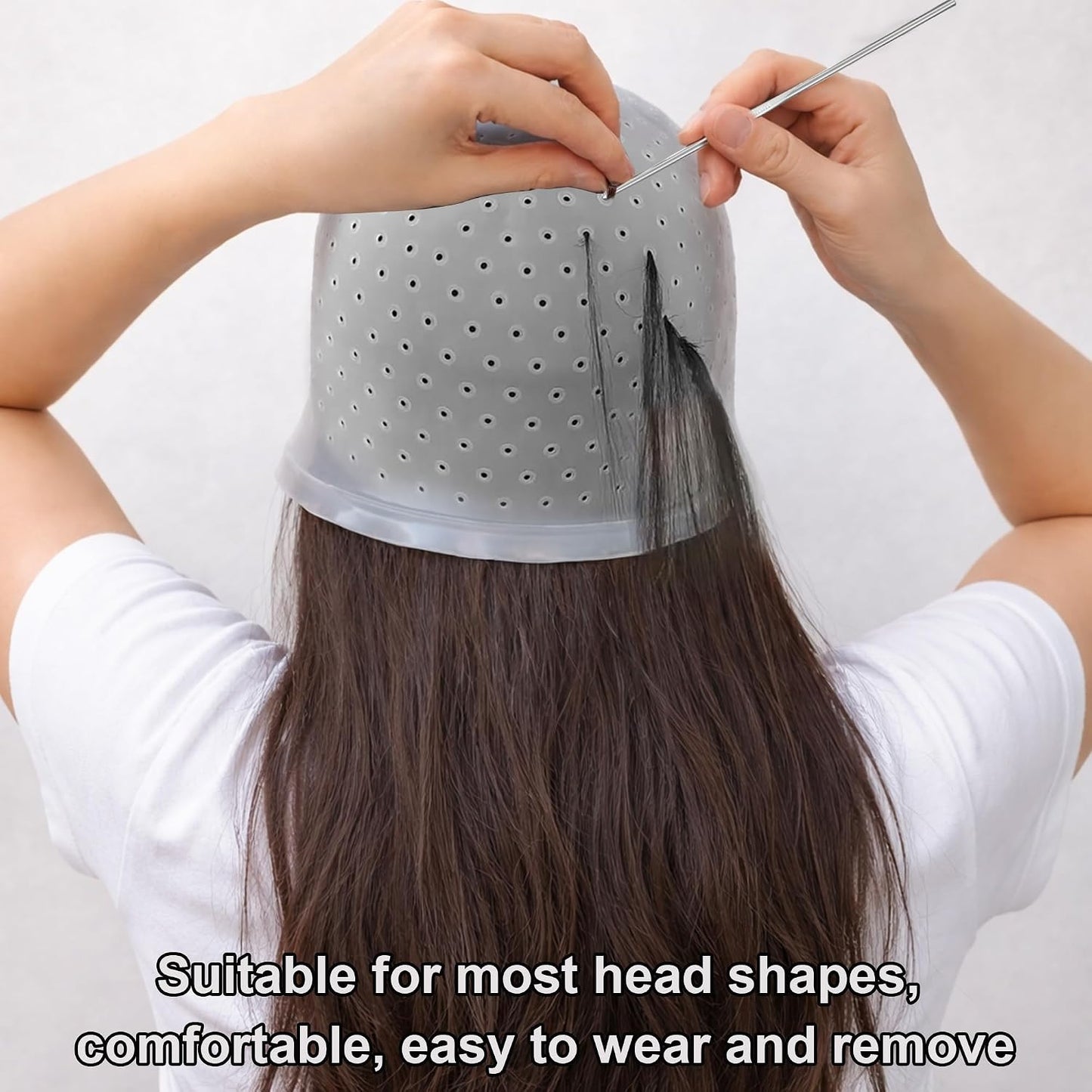 11 Pcs Punched Hole Silicone Highlighting Cap Set Professional Highlight Cap Reusable Hair Highlighting Kit Salon Hairdressing Dyeing Staining Tools for Women Men