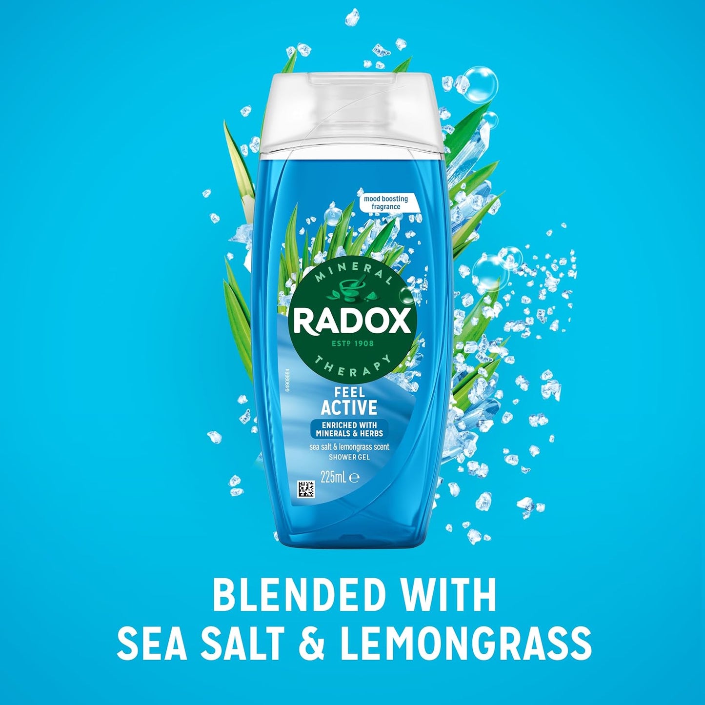 Radox Mineral Therapy Feel Active Body Wash Shower Gel uniquely blended with herbs, minerals, and a sea salt &amp; lemongrass fragrance for a refreshing experience 225 ml, Pack of 6