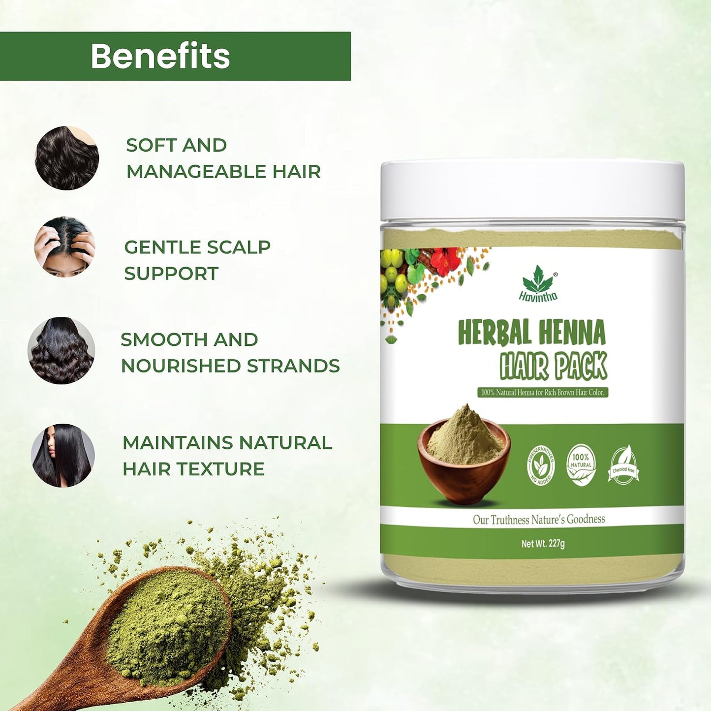 Havintha Natural Herbal Henna Hair Pack 11 Herbs Mix Mehandi Powder (227 G) |