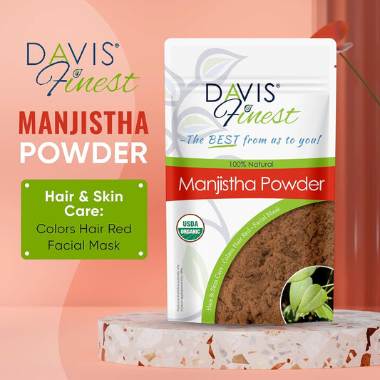 Davis Finest - Manjistha Powder 250g, Rubia Cordifolia Indian Madder Root - Red Hair Dye, Semi-Permanent Conditioning Hair Colour - Skin &amp; Cosmetics – Ayurvedic, Organic Face Mask &amp; Skin Care