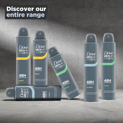 Dove Men+Care Classic Anti-Perspirant Aerosol Deodorant Spray with ¼ moisturising cream for 48 hour protection against sweat and odour 6x 200 ml