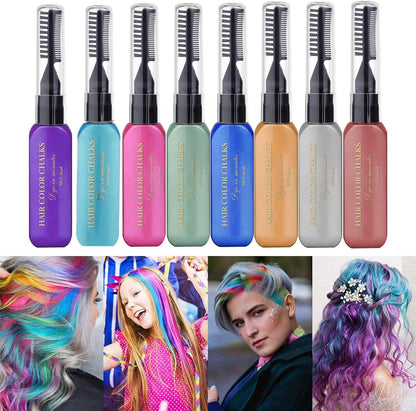 Hair Chalks for Colour Dyeing, 8 Coloured Hair Dye Temporary, Eight Washable Hair Dye Colours for Men and Women, Also Suitable for Eyelashes Eyebrow (15ml per Bottle)