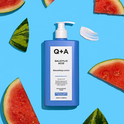 Q+A Salicylic Acid Smoothing Body Lotion (250ml), Body Moisturiser with Watermelon &amp; Agave Scent, Body Butter Alternative, Smooths Rough Bumpy Skin, Clears Blemishes &amp; Uneven Texture