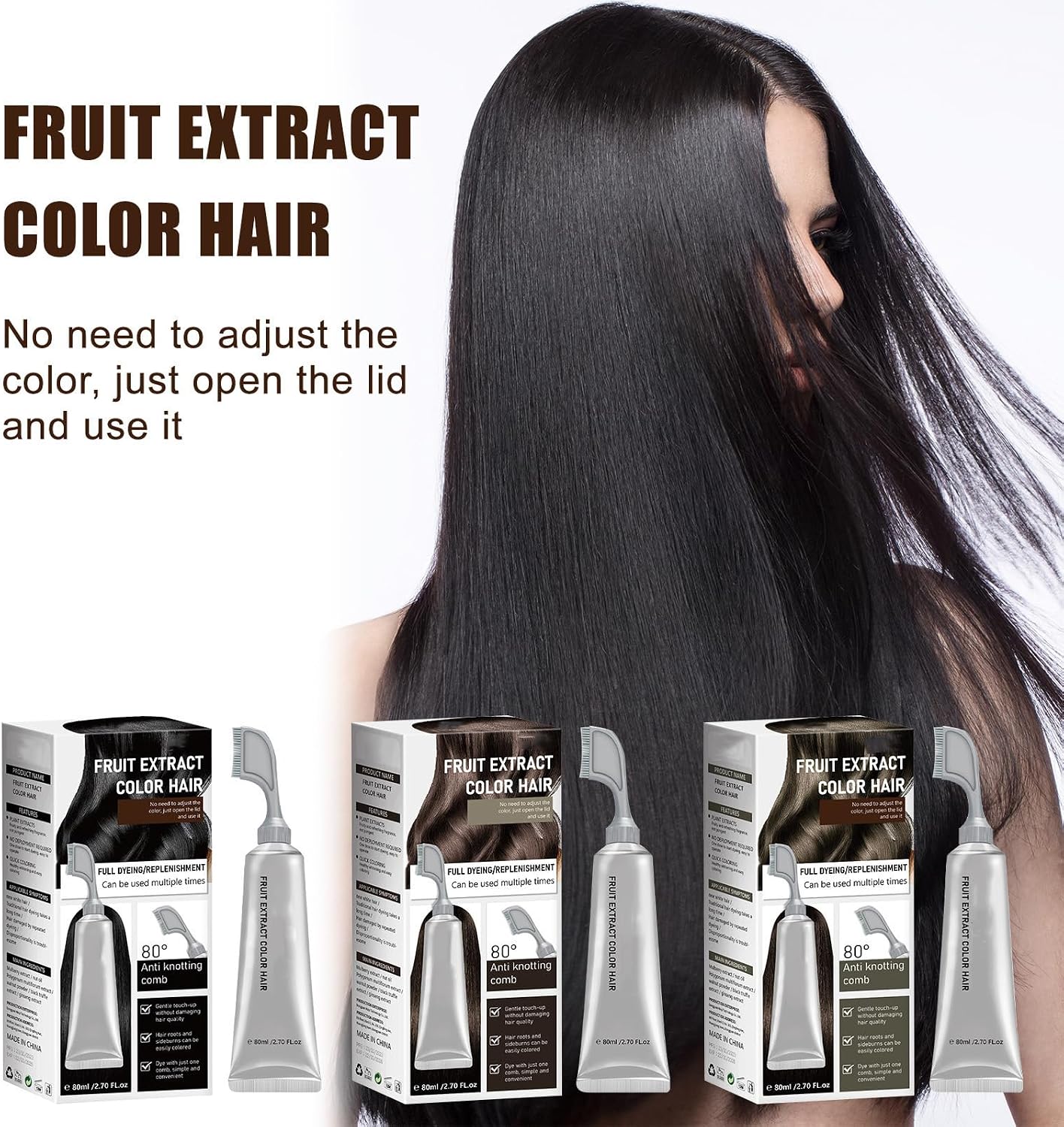 Fruit Essence Hair Dyeing Comb, Fruit Hair Dye Cream for Grey Hairs Coverage - Natural, Plant-Based Extract Hairs Dye Essence, Ammonia-Free, Keratin Ha-ir Color for Men Women (1,Black)