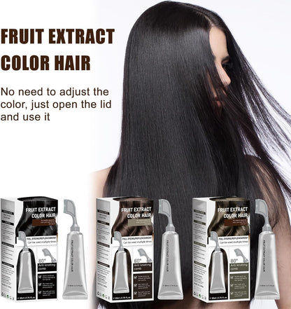 Fruit Essence Hair Dyeing Comb, Fruit Hair Dye Cream for Grey Hairs Coverage - Natural, Plant-Based Extract Hairs Dye Essence, Ammonia-Free, Keratin Ha-ir Color for Men Women (1,Black)