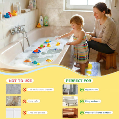 Bath Mat Non Slip Cute Yellow Duck - 100x40cm Extra Long Kids Bath Mat Anti Mould, Machine Washable Toddler Shower Mat with Suction Cups for Secure Grip, Easy Clean &amp; Fast Drying
