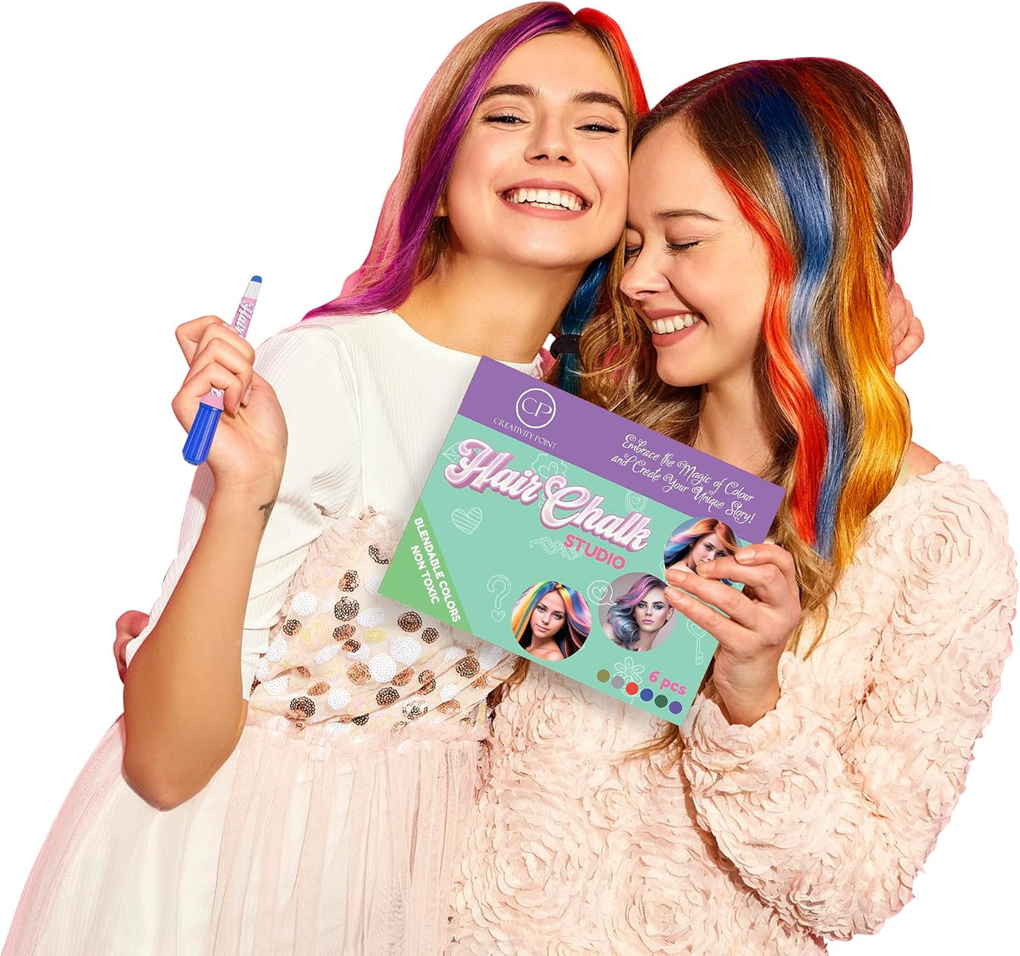 Hair Chalk Gift for Girls - 6 Pens Temporary Non-Toxic Easy Washable Hair Dye Colorful, Pens, Gift Birthday Party Girls, Metallic Colour