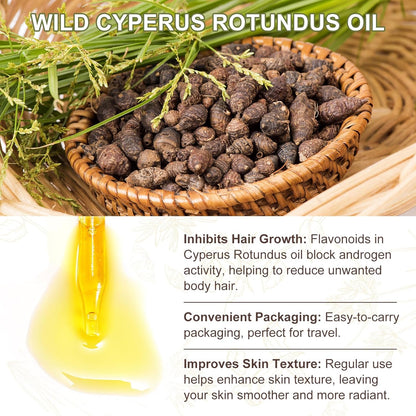 Premium Cyperus Rotundus Oil - Natural &amp; Effective Hair Removal Solution | 100% Pure Cyperus Rotundus Essential Oil for Smooth Skin | Anti-Hair Growth, Nourishing Treatment for Sensitive Skin 60ML