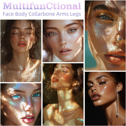 Festival Accessories Mermaid Sparkle Roll-On Body Glitter Gel – Iridescent Holographic Face Glitter Hair &amp; Body Shimmer – Long-Lasting Festival Makeup for Raves, Stage, Daily Party (Mermaid Sparkle)