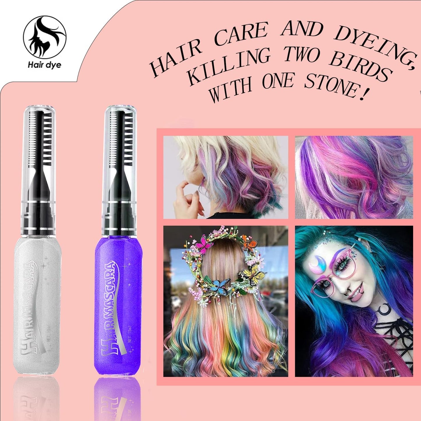 Purple Hair Mascara with Comb Wand for Vibrant Colour - Washable Temporary Hair Chalk for Kids and Girls, DIY Party Styling, Easy Water Removal, 15ml Tube, Quick-Dry Makeup, Fun Festive Styling