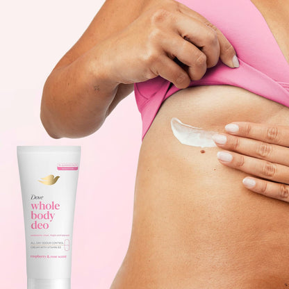 Dove Raspberry &amp; Rose Whole Body Deodorant Cream 0% aluminium deodorant with vitamin B3 for all-day odour control 75 ml