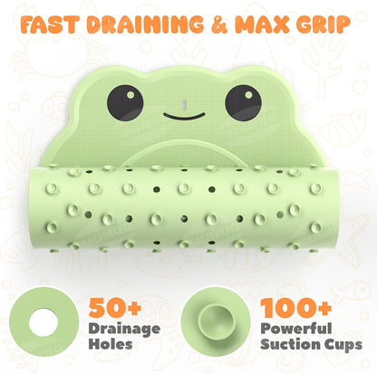 Baby Bath Mat Non Slip Anti Mould Rubber Shower Mat for Toddler and Kids Bath Mats for Tub Cartoon Frog Bathroom Mats with Suction Cups and Drain Holes 76 x 45 cm, Green