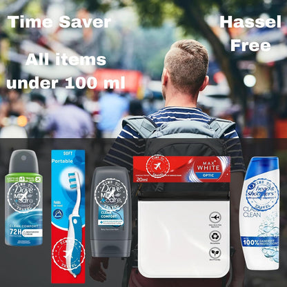 Travel Size Toiletries Essentials Set for Men, Holiday Mini Travel Toiletries Set, All In A Hubsidia Airport Approved Travel Bag