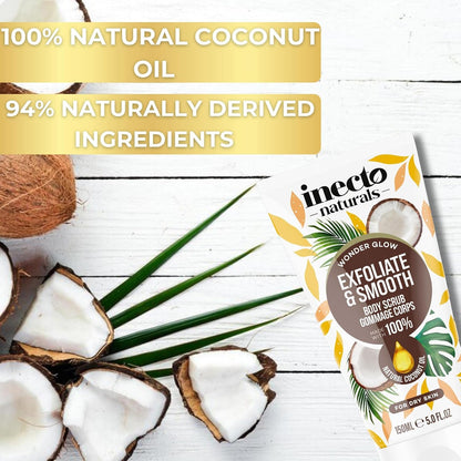 INECTO Revitalising Coconut Body Scrub 150ml, 100% Natural Nourishing Skin Exfoliating Scrub, Rich in Natural Minerals for All Skin Types, Enriched with Coconut Oil