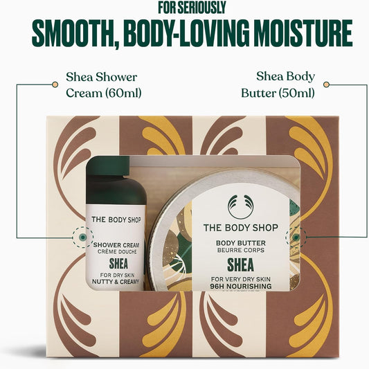 The Body Shop Shea Treats Gift Set, Shower Cream 60ml, Body Butter 50ml, Nourishing Body Care Duo for Dry Skin, Gentle Cleanser, 96hr Moisture, Softening, Vegan Skincare Gift