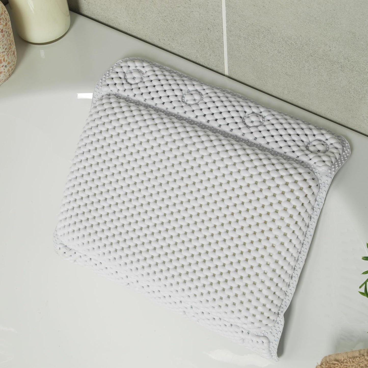 Beldray Anti Bac Bath Pillow - Easy to Clean, Secure Suction Cups, Relaxing Cushioned Design, Stylish, Treated with Thiabendazole &amp; Zinc Pyrithione, Supports Head &amp; Neck While Bathing