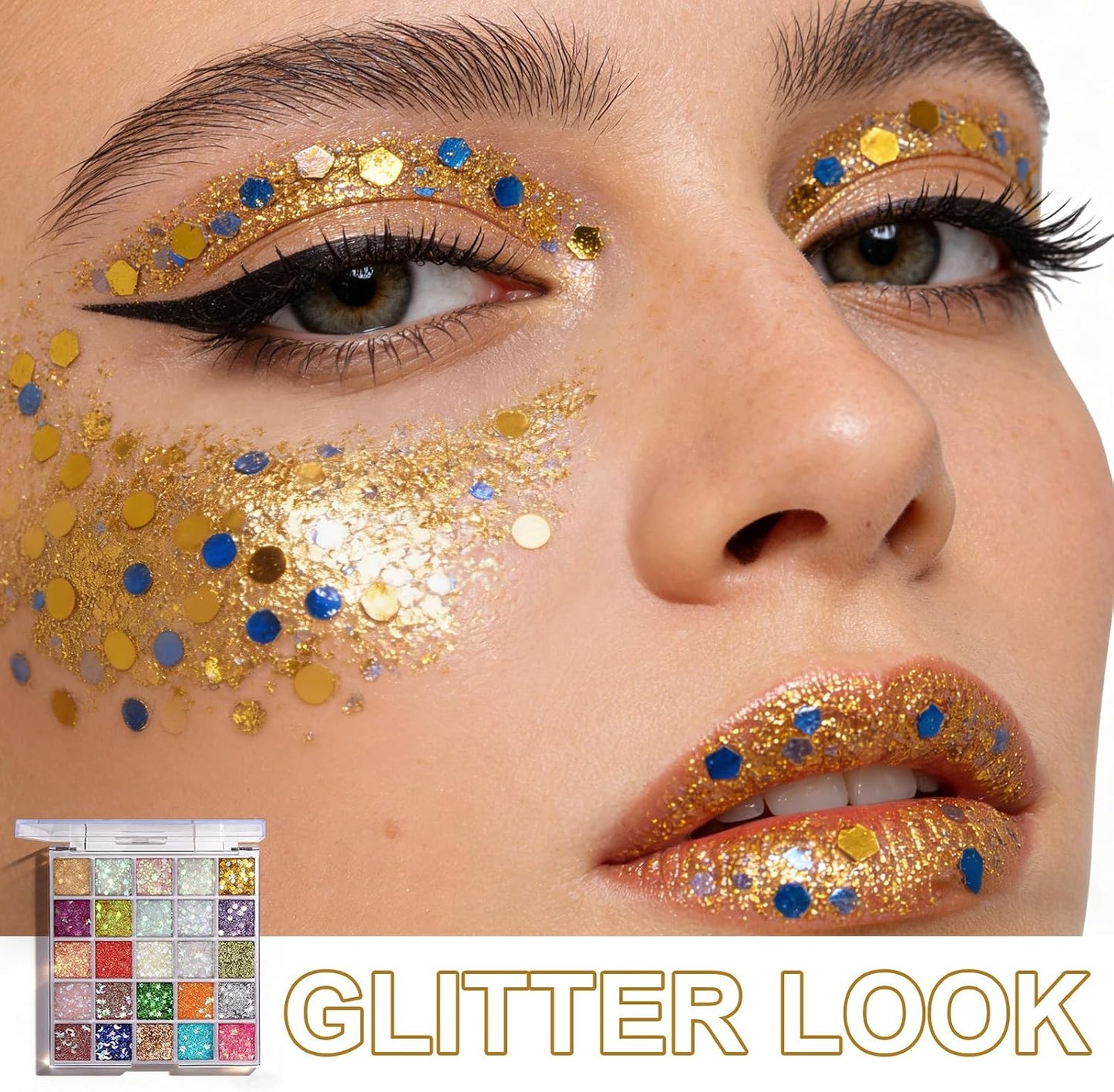 Prreal 25 Colors Body Glitter Gel Palette, Mermaid Holographic Glitter Gel,Face Hair Body Shimmer Chunky Sequins,Girls Women Party Carnival Halloween Festival Accessories