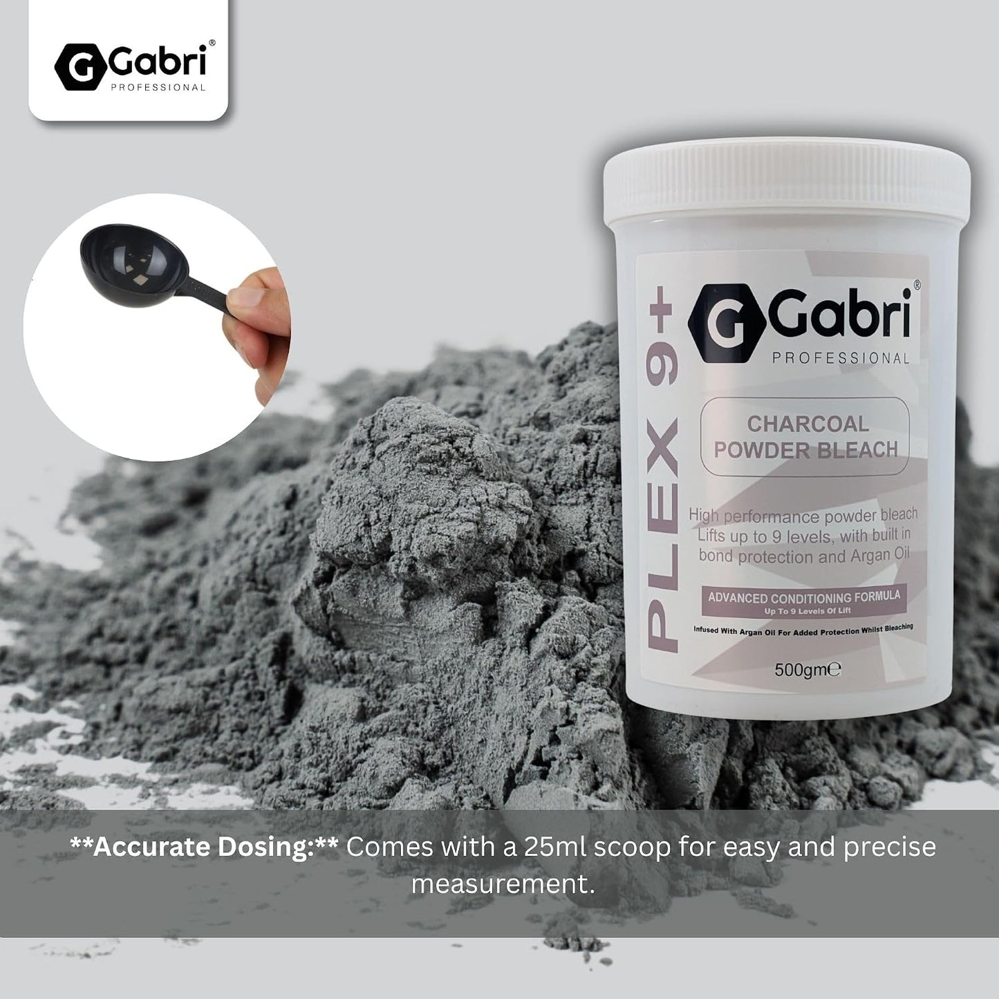 Gabri Powder Bleach 500g Plex 9+, Hair Bleach, Premium Hair Lightener with 9 Levels of Lift, Dust-Minimising Formula, Perfect for Highlights, Balayage &amp; All Salon Techniques (Charcoal, 500g)