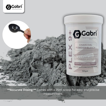 Gabri Powder Bleach 500g Plex 9+, Hair Bleach, Premium Hair Lightener with 9 Levels of Lift, Dust-Minimising Formula, Perfect for Highlights, Balayage &amp; All Salon Techniques (Charcoal, 500g)