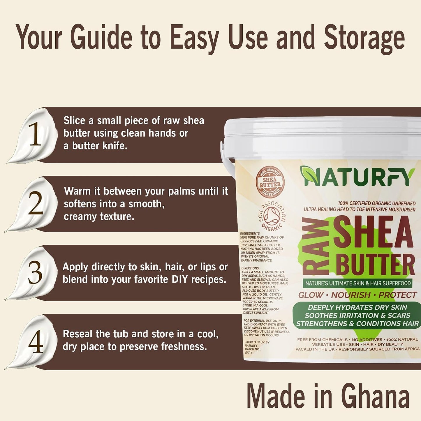 Raw Grade Natural Shea Butter 100% Pure Certified, Organic &amp; Unrefined for Moisturising Face, Body, Hair, Stretch Marks &amp; DIY Skin Care 500gm
