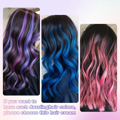 Hair Mascara Instant Hair Color Dye Temporary, 3 Colors Washable Bright Hair Mascara Chalk for Women, Birthday Halloween Cosplay DIY Makeup