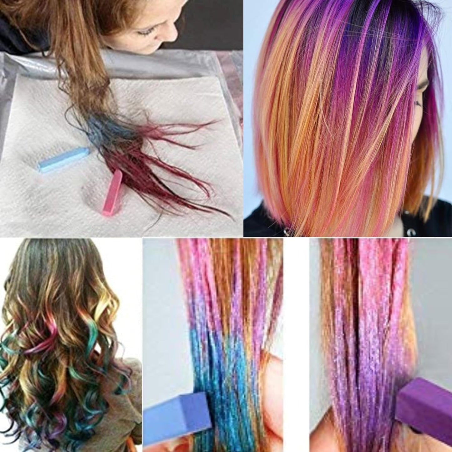 Glamified,Hair Chalk, 24 Colors Set Non-Toxic Temporary Hair Color Chalk Dye Soft Pastels for Women and Girls Hair