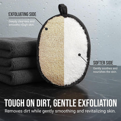 CraftsOfEgypt Men’s Loofah Body Scrubber - Egyptian Luffa Sponge Shower Pad for Male Hygiene Essentials, Dual-Sided Loofah Mitt and Body Wash Scrubber for Back, Chest and Bath - Black &amp; White, 2PCS