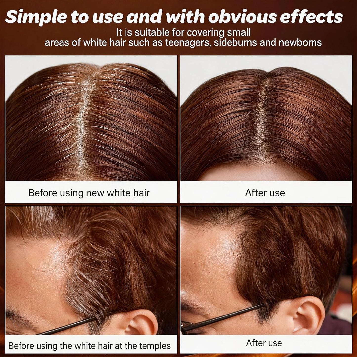 3PCS Temporary Hair Dye Comb, Waterproof Hair Color Stick, 2-In-1 Touch-Up Hair Colouring Combs for Women Men (Coffee)