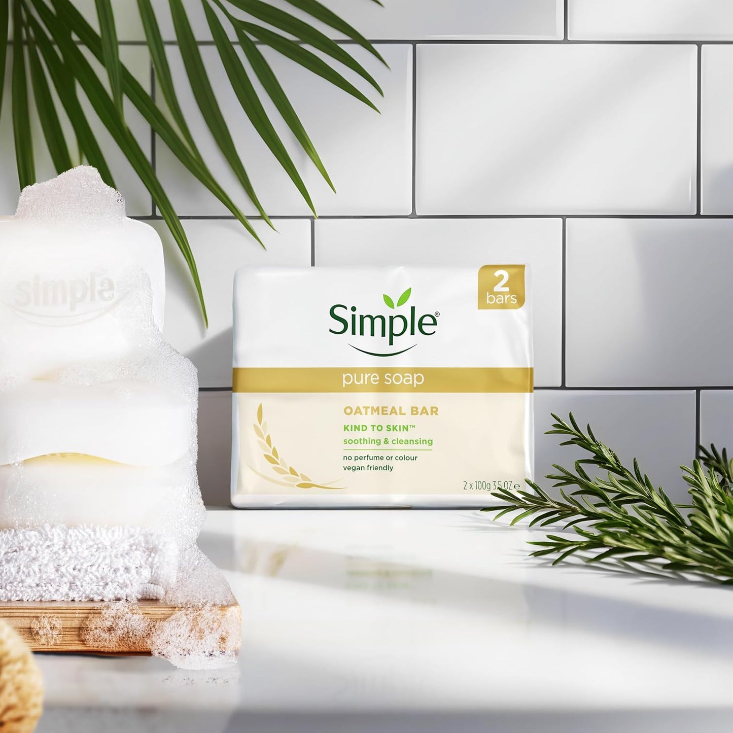 Simple Pure Soap Oatmeal Bar Twin Pack (2 x 100g) – Fragrance Free Soap for Sensitive Skin – Gentle Cleansing for Eczema &amp; Rosacea Prone Skin