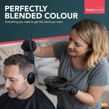SOL 7pcs Hair Dye Bowl and Brush Kit - Complete Set for At-Home Hair Colouring - Includes Mixing Bowl, Brushes, Protective Glove, Ear Covers - Smooth Easy-Grip Design, Reusable and Easy to Clean Tools