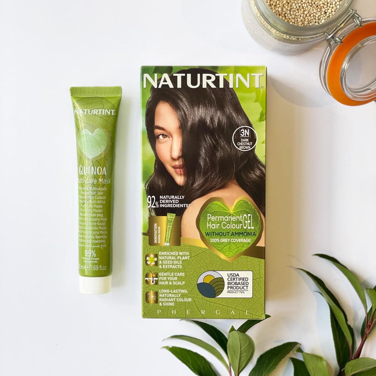 Naturtint Permanent Hair Colour Gel 3N Dark Chestnut Brown, Plant Enriched, Biobased, Ammonia Free, Long Lasting Grey Coverage and Radiant Colour, Nourishment and Protection