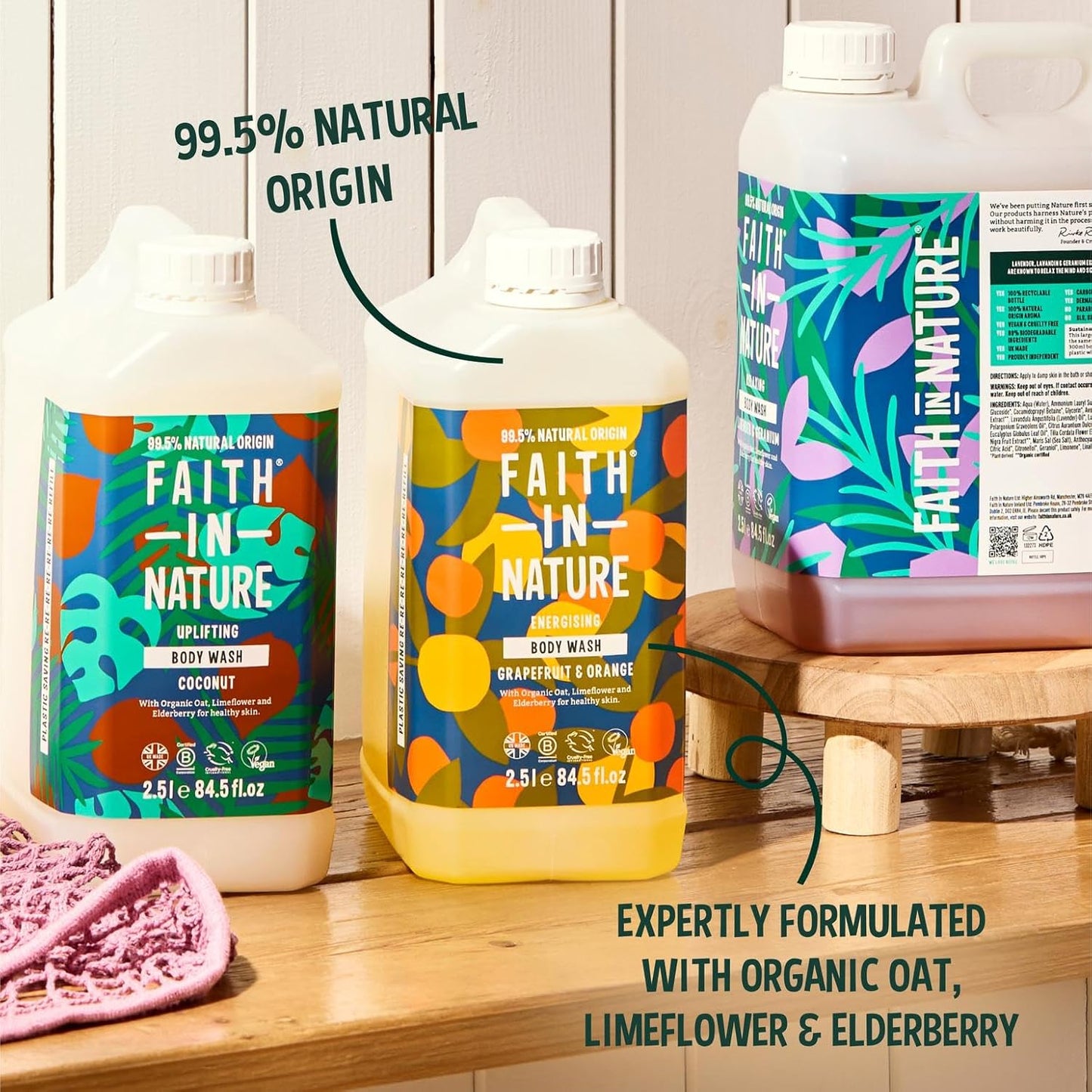 Faith In Nature Natural Grapefruit &amp; Orange Body Wash, Energising Shower Gel, Vegan &amp; Cruelty Free, No SLS or Parabens, 2.5L Refill