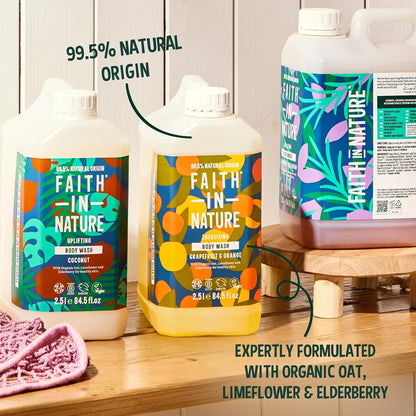 Faith In Nature Natural Grapefruit &amp; Orange Body Wash, Energising Shower Gel, Vegan &amp; Cruelty Free, No SLS or Parabens, 2.5L Refill