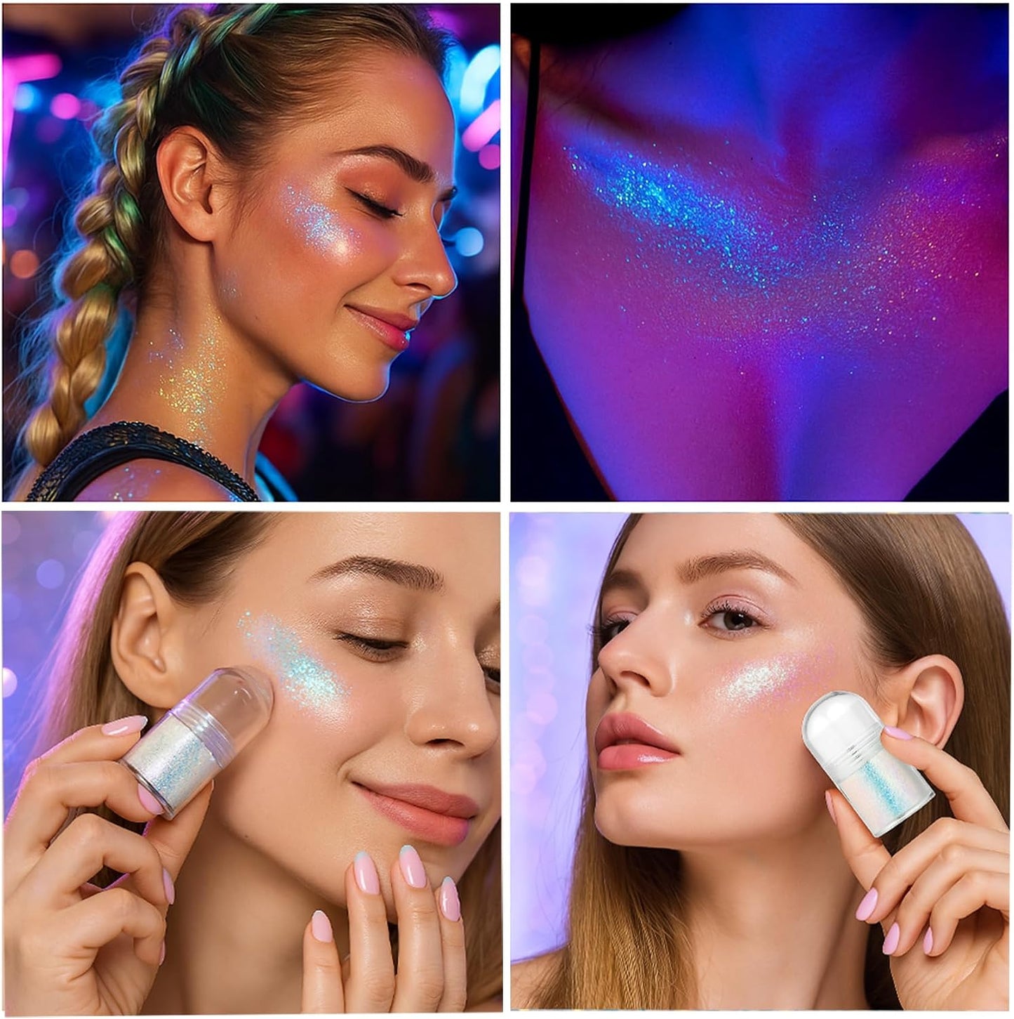 Festival Accessories Mermaid Sparkle Roll-On Body Glitter Gel – Iridescent Holographic Face Glitter Hair &amp; Body Shimmer – Long-Lasting Festival Makeup for Raves, Stage, Daily Party (Mermaid Sparkle)