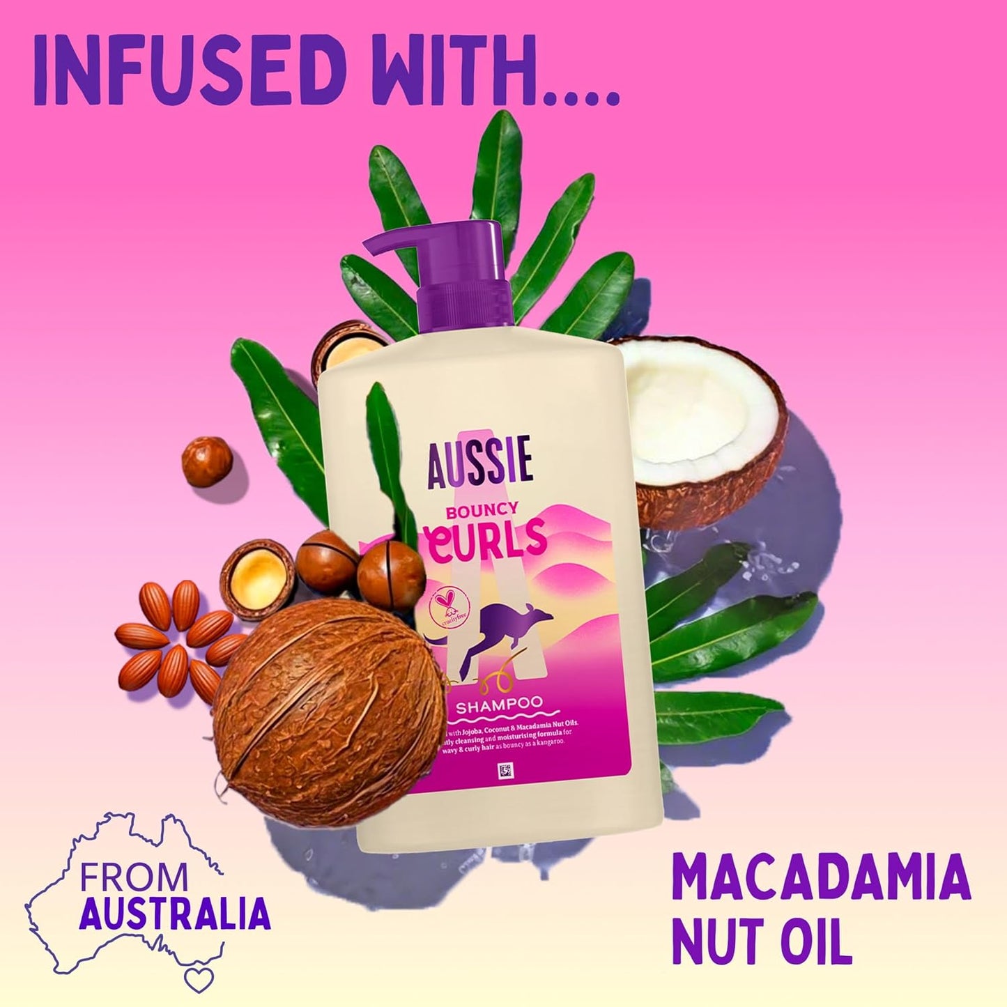 Aussie Bouncy Curls Shampoo 1000ml. Gentle Cleansing and Moisture for Waves, Curls and Coils with 48H Anti-Frizz Effect. Infused with Australian White Strawberry. Sulphate-Free, Vegan and Cruelty-Free