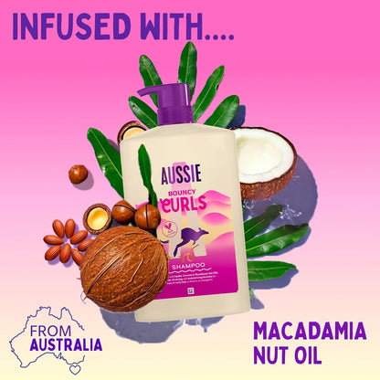 Aussie Bouncy Curls Shampoo 1000ml. Gentle Cleansing and Moisture for Waves, Curls and Coils with 48H Anti-Frizz Effect. Infused with Australian White Strawberry. Sulphate-Free, Vegan and Cruelty-Free