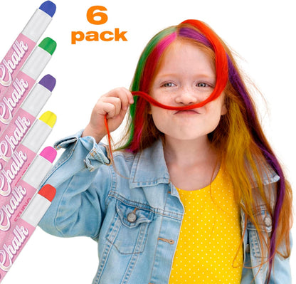 Hair Chalk Gift for Girls - 6 Pens Temporary Non-Toxic Easy Washable Hair Dye Colorful, Pens, Gift Birthday Party Girls, Multicolour