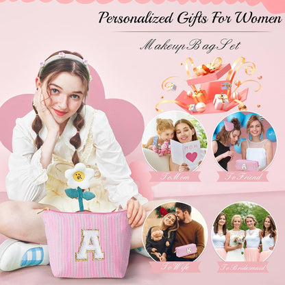 Parima Personalised Make up Bag - Initial Make up Bags Gift for Girls Preppy Stuff Personalised Birthday Gifts for Women Gifts for Girl Women Girlfriend Teenager Girls Gift Initial E Makeup Bag
