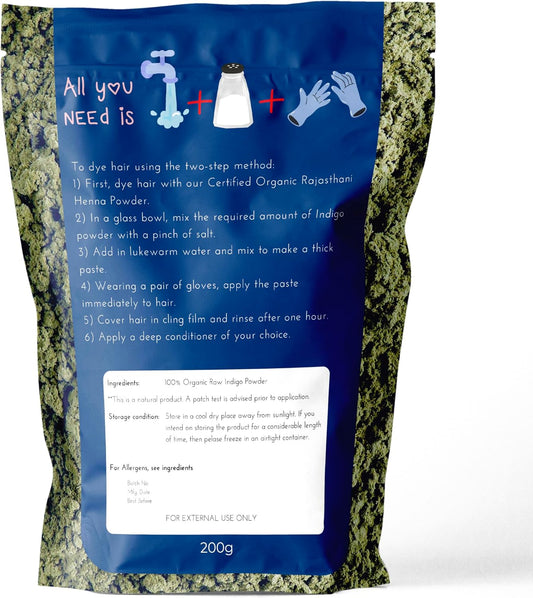200g Organic Certified Indigo Powder 100% Pure Mendhi Hair Colour Triple Sifted Black Hair Dye