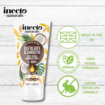 INECTO Revitalising Coconut Body Scrub 150ml, 100% Natural Nourishing Skin Exfoliating Scrub, Rich in Natural Minerals for All Skin Types, Enriched with Coconut Oil