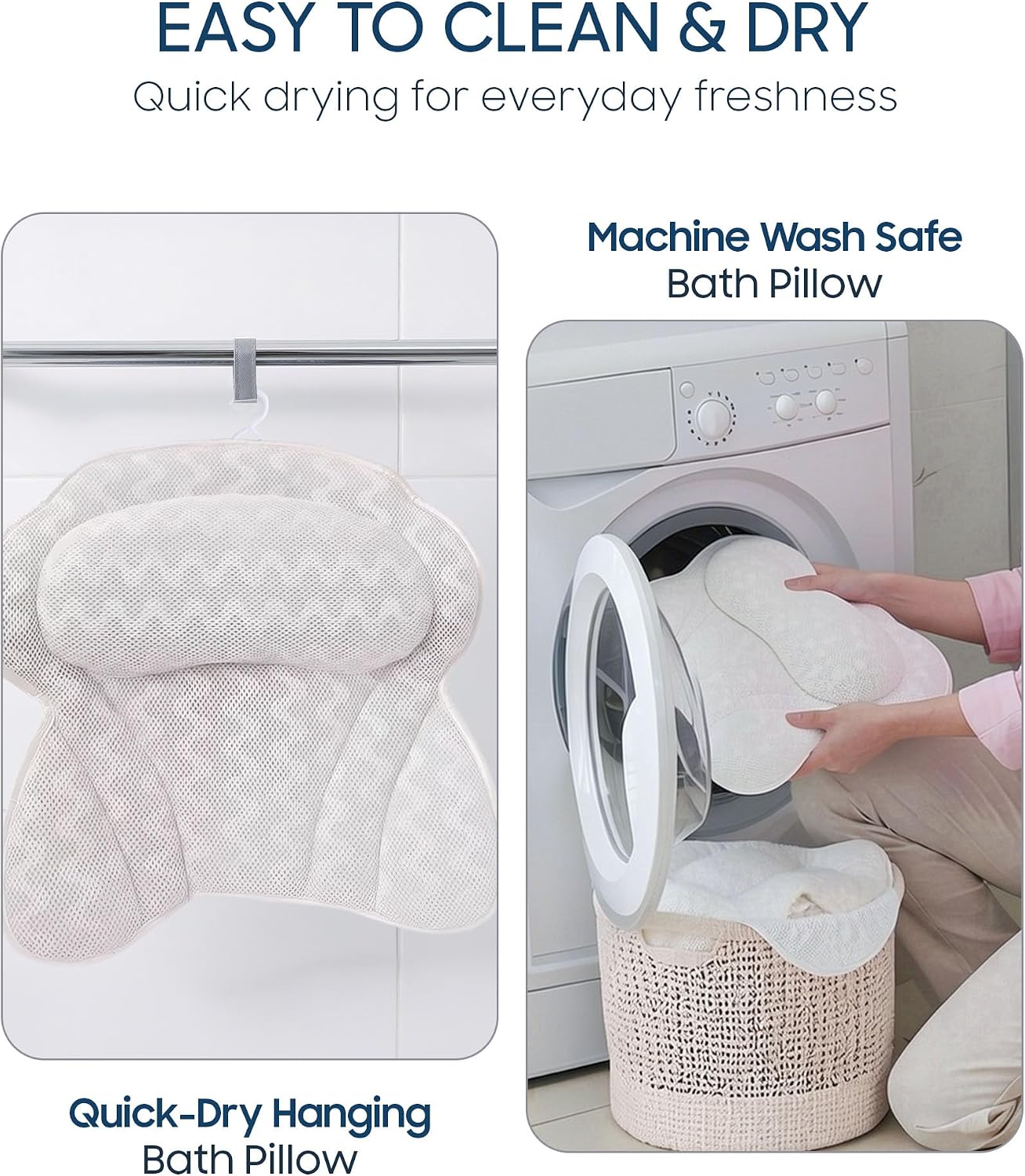 ADOV Luxury Bath Pillow, Non-Slip Comfortable Bathtub Pillow with 6 Suction Cups, Ergonomic 4D Air Mesh Headrest Cushion for Head, Shoulder, Neck and Back Support Home Spa Hot Tub Jacuzzi
