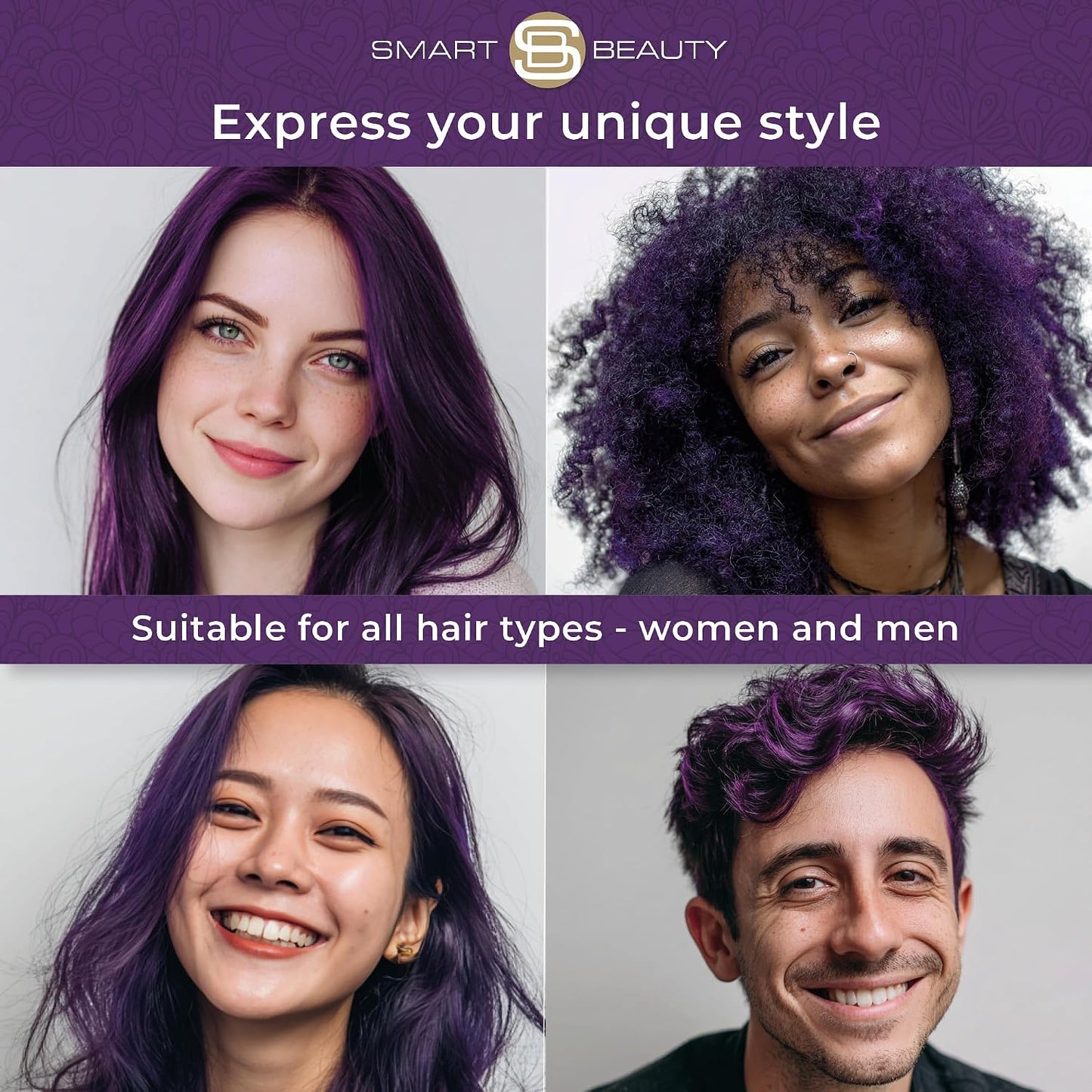 Amethyst Purple Hair Dye Permanent with Anti-Breakage Plex Hair Care, Vegan Hair Dye &amp; Cruelty-Free, 100% Grey Coverage, Purple Hair Colour, For All Hair Types. Smart Beauty