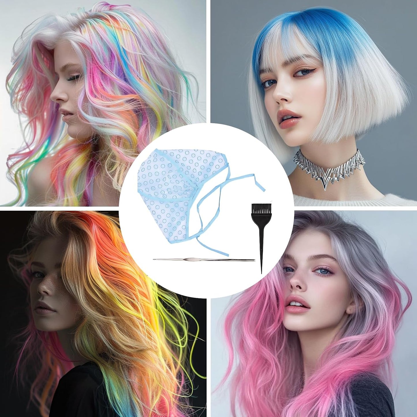 2 Pack Disposable Highlighting Cap with Hook and Brush, Reusable Hair Dye Tools for Salon and Home, Complete Hair Highlighting Kit for Frosting, Streaking and Colouring