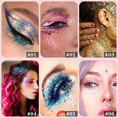 6 Color Face Girl Body Glitter Gel, Face &amp; Body &amp; Eye &amp; Lip Festival Holographic Glitter for Party (6PCS)