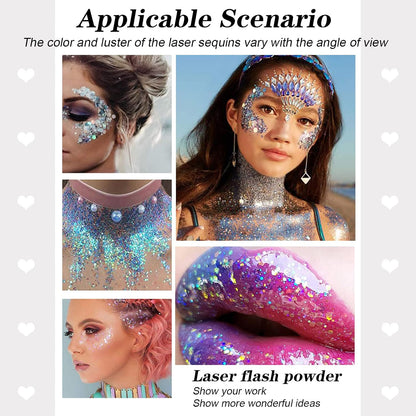 3Pcs Body Glitter Gel Kit, 50ml Mermaid Sequins Chunky Glitter Liquid Gel for Face, Body, Eye, Hair, Nail DIY Art Festival Party Makeup Decoration