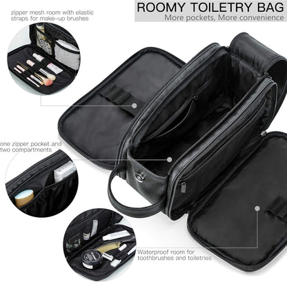 Elviros Water-Resistant PU Leather Toiletry Bag for Men Large Travel Wash Bag Shaving Dopp Kit Bathroom Gym Toiletries Makeup Organizer with Wet Dry Bag,Gift for Men