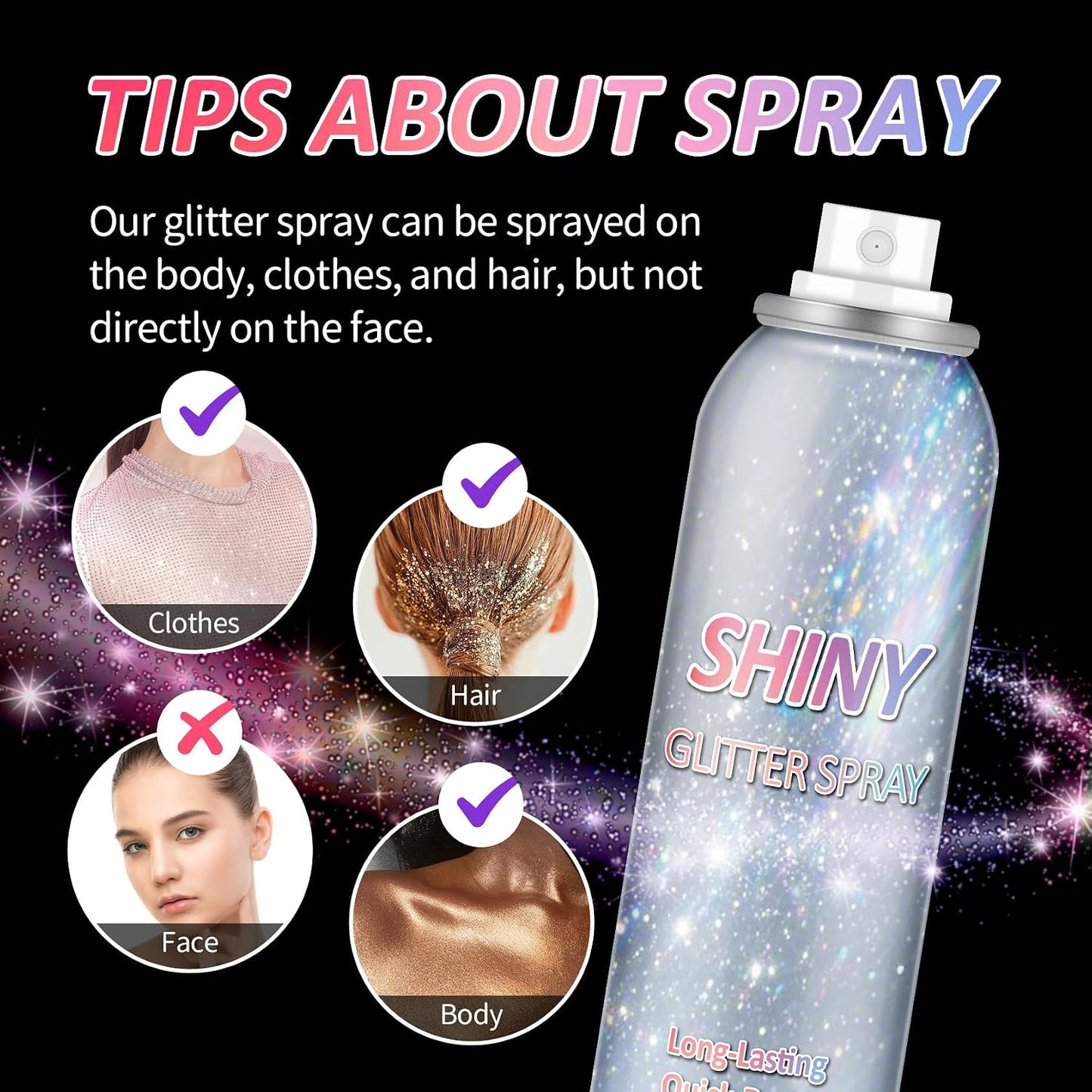 Body Glitter Spray Holographic Glitter Spray for Hair Body, Long-Lasting Shiny for Festival Prom Party-5.2 Fl Oz, Rainbow Sliver