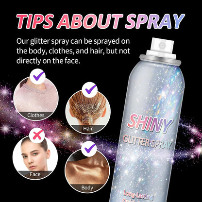 Body Glitter Spray Holographic Glitter Spray for Hair Body, Long-Lasting Shiny for Festival Prom Party-5.2 Fl Oz, Rainbow Sliver